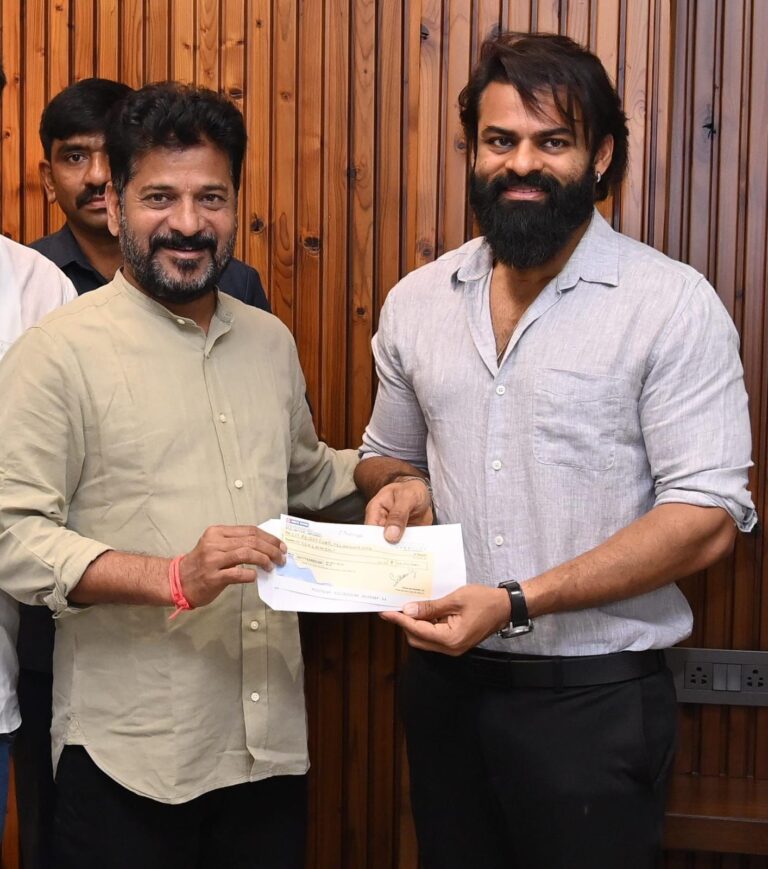 Supreme Hero Sai Durgha Tej Meets Telangana CM Revanth Reddy, Generously donates Rs. 10 lakhs to Flood Relief Efforts