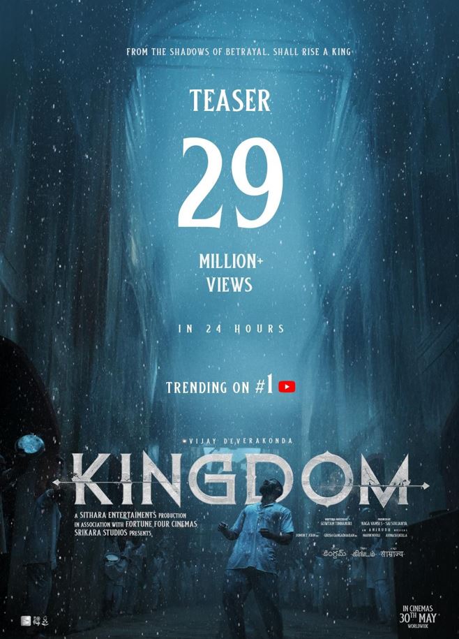 Vijay Deverakonda’s “KINGDOM” Teaser Trends at No. 1 on YouTube with 29 Million Views