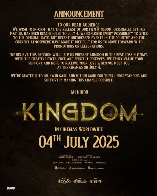 Vijay Devarakonda “KINGDOM” locks July 4th