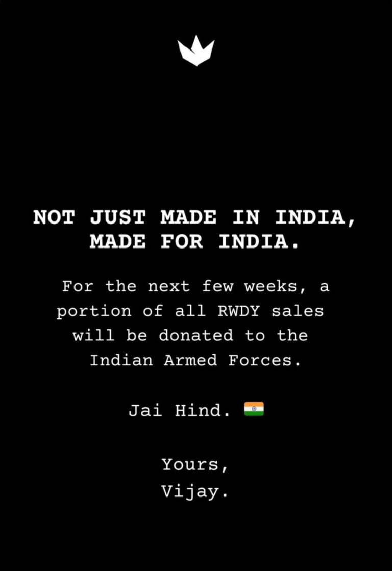 Vijay Deverakonda Announces Donation to Indian Army from RWDY Wear Profits